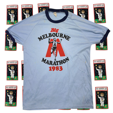 Vintage 1983 Big M Melbourne Marathon ringer T-shirt Size S